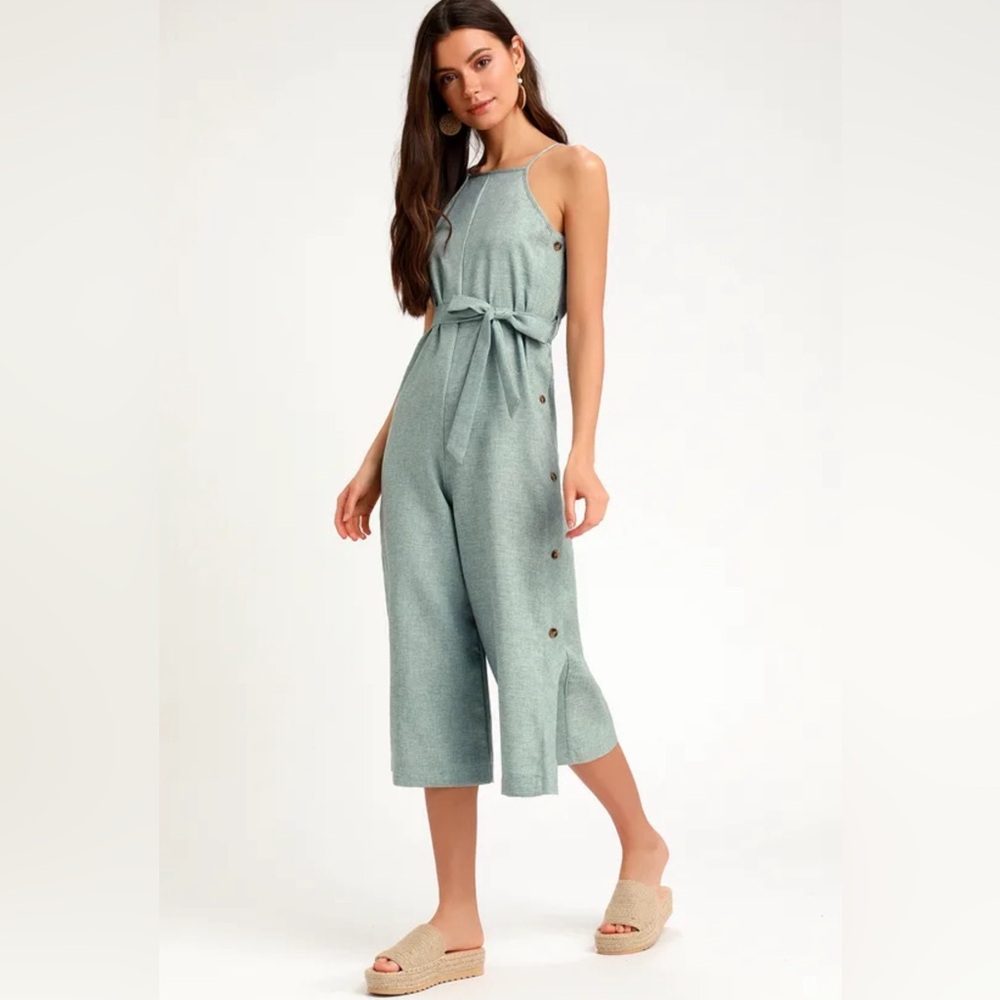 Blume Dusty Blue Button-Up Culotte Jumpsuit. NEVER WORN